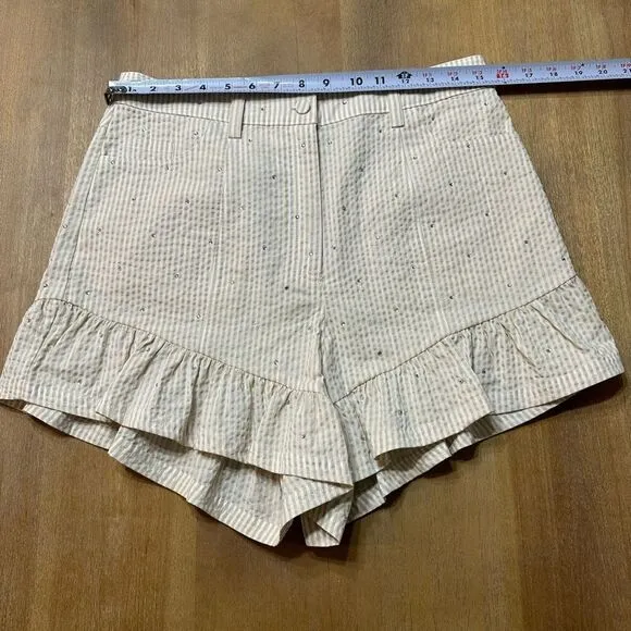 Cinq à SeptNeema Rhinestone Seersucker Shorts Size 6 Ruffle Hem