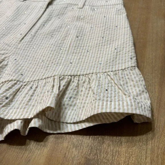 Cinq à SeptNeema Rhinestone Seersucker Shorts Size 6 Ruffle Hem