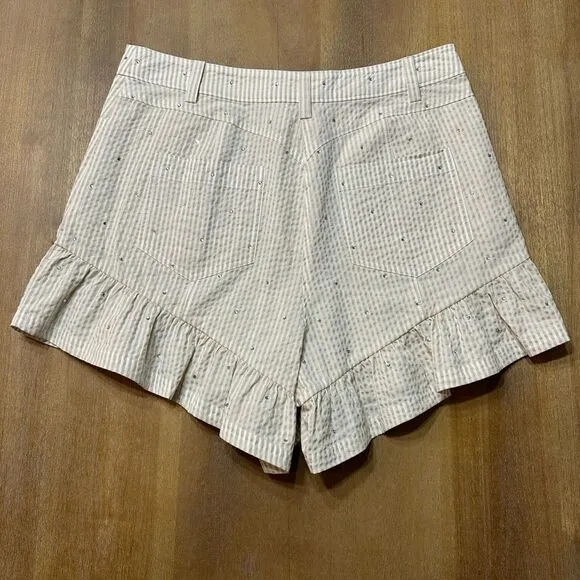 Cinq à SeptNeema Rhinestone Seersucker Shorts Size 6 Ruffle Hem