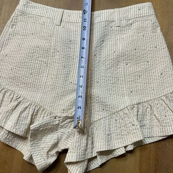 Cinq à SeptNeema Rhinestone Seersucker Shorts Size 6 Ruffle Hem