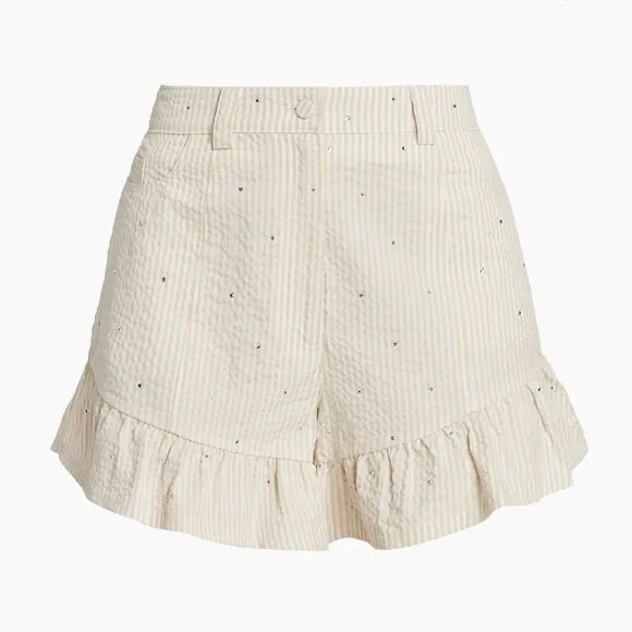 Cinq à SeptNeema Rhinestone Seersucker Shorts Size 6 Ruffle Hem