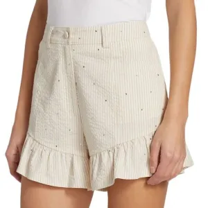 Cinq à SeptNeema Rhinestone Seersucker Shorts Size 6 Ruffle Hem