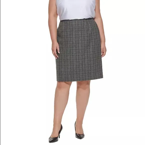 Classic Plaid Skirt Dressy Career Wool Look
