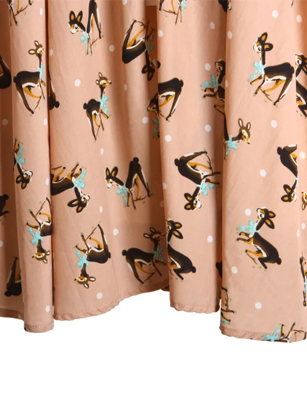 Clearance - snow deer bowknot dress in beige