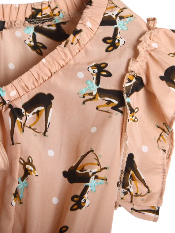 Clearance - snow deer bowknot dress in beige