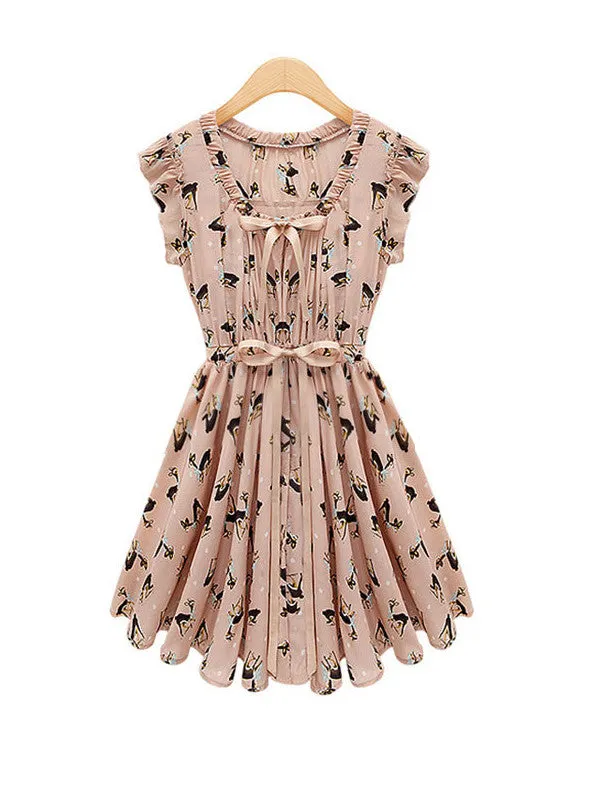 Clearance - snow deer bowknot dress in beige