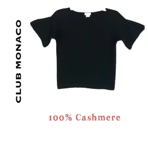 Club Monaco 100% cashmere Black Short ruffled sleeve sweater Size S