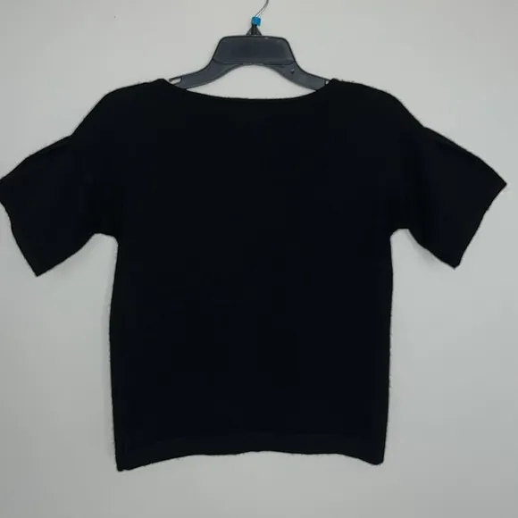 Club Monaco 100% cashmere Black Short ruffled sleeve sweater Size S