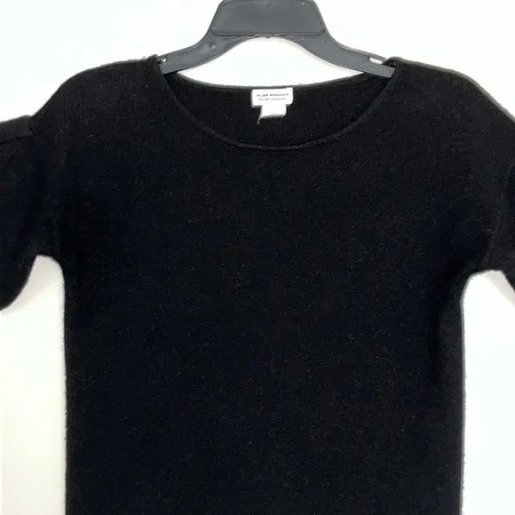 Club Monaco 100% cashmere Black Short ruffled sleeve sweater Size S