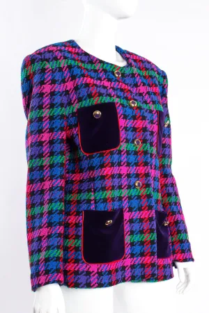 Collarless Jewel Plaid Tweed Jacket