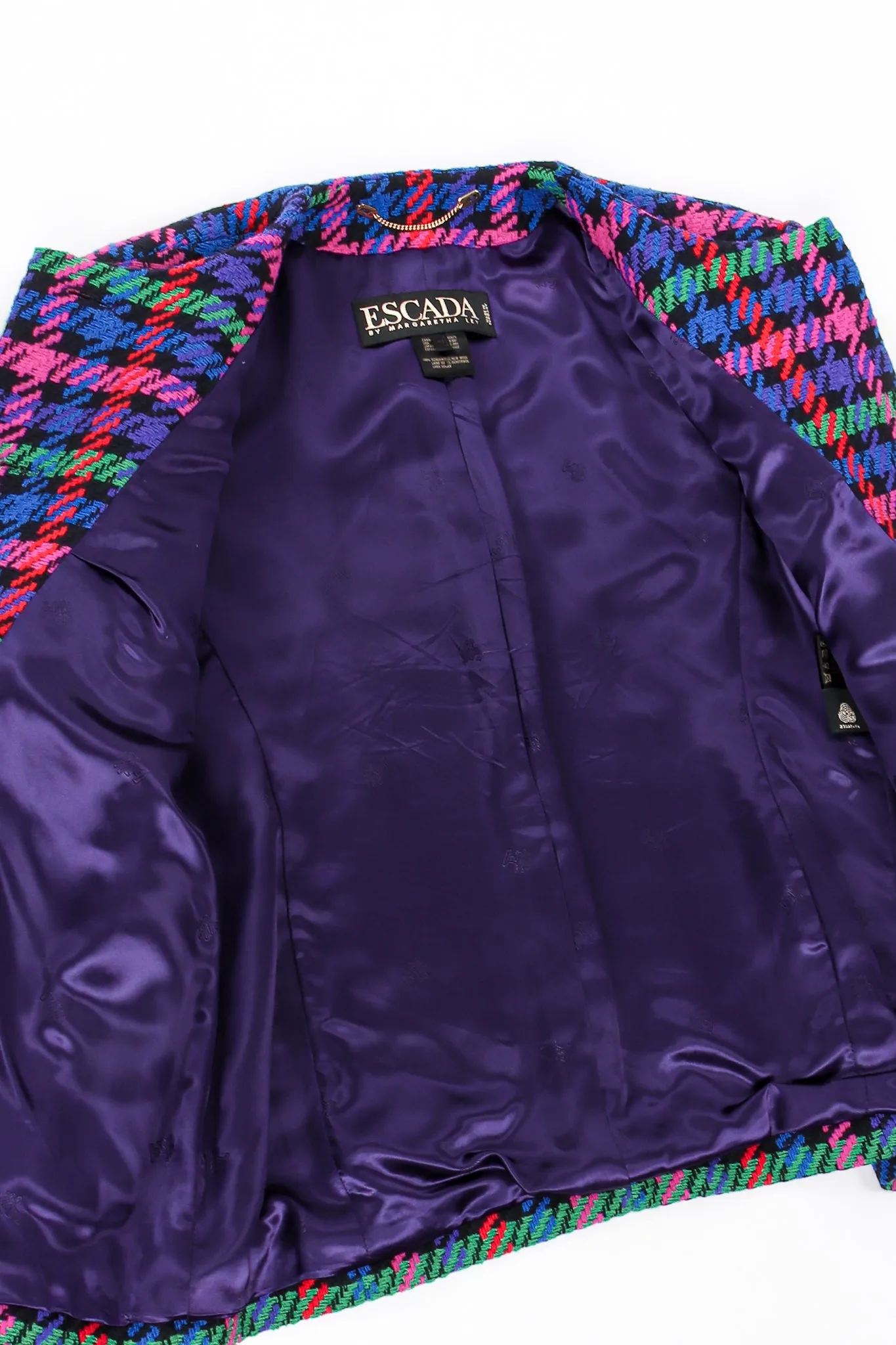 Collarless Jewel Plaid Tweed Jacket