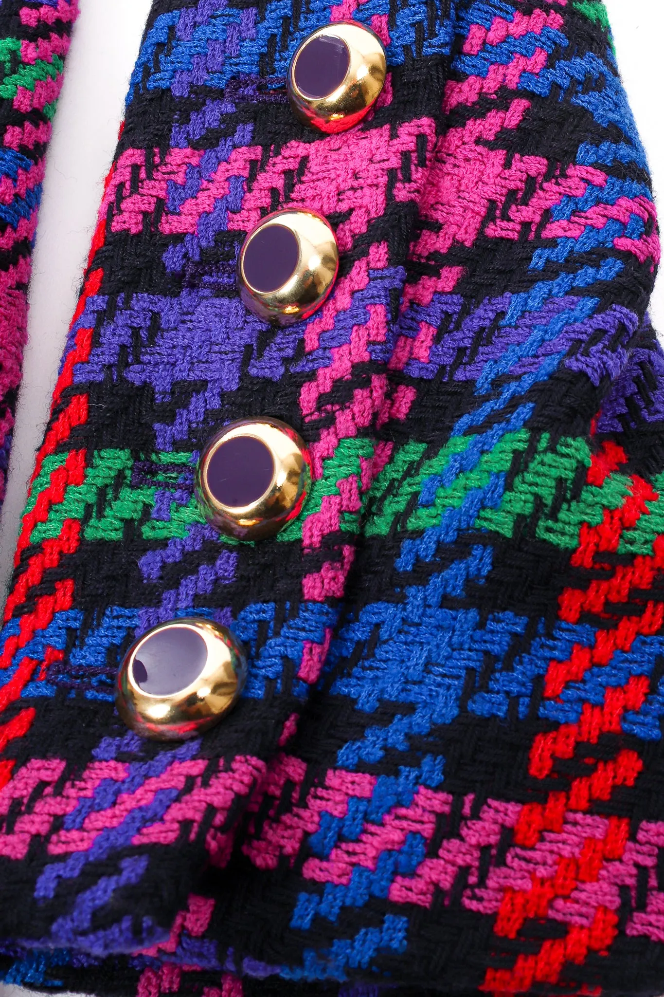 Collarless Jewel Plaid Tweed Jacket