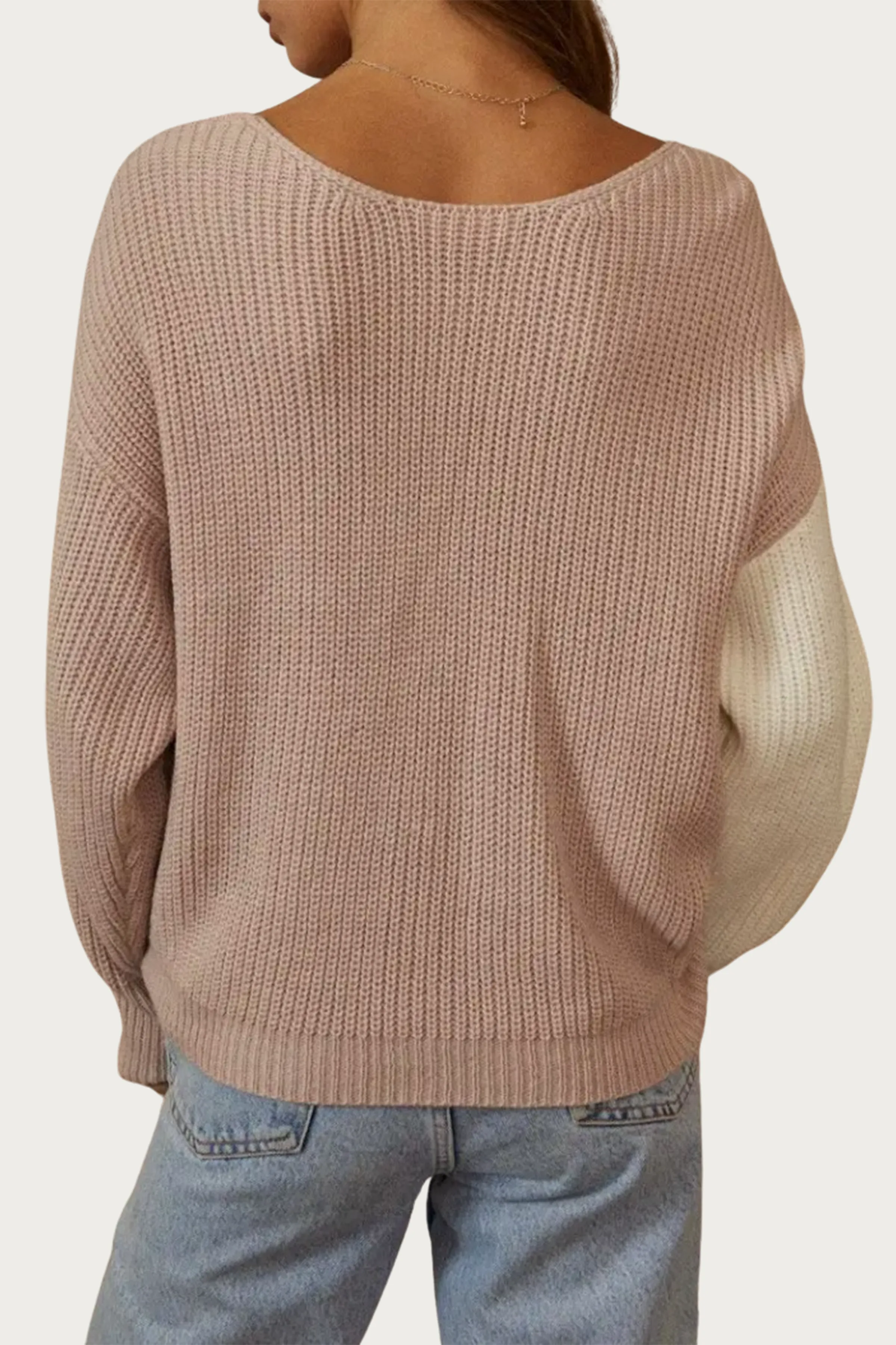 COLORBLOCKED CROPPED TWISTED RIBBED-KNIT SWEATER