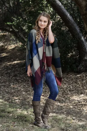 Colorful Plaid Shawl Poncho Ruana
