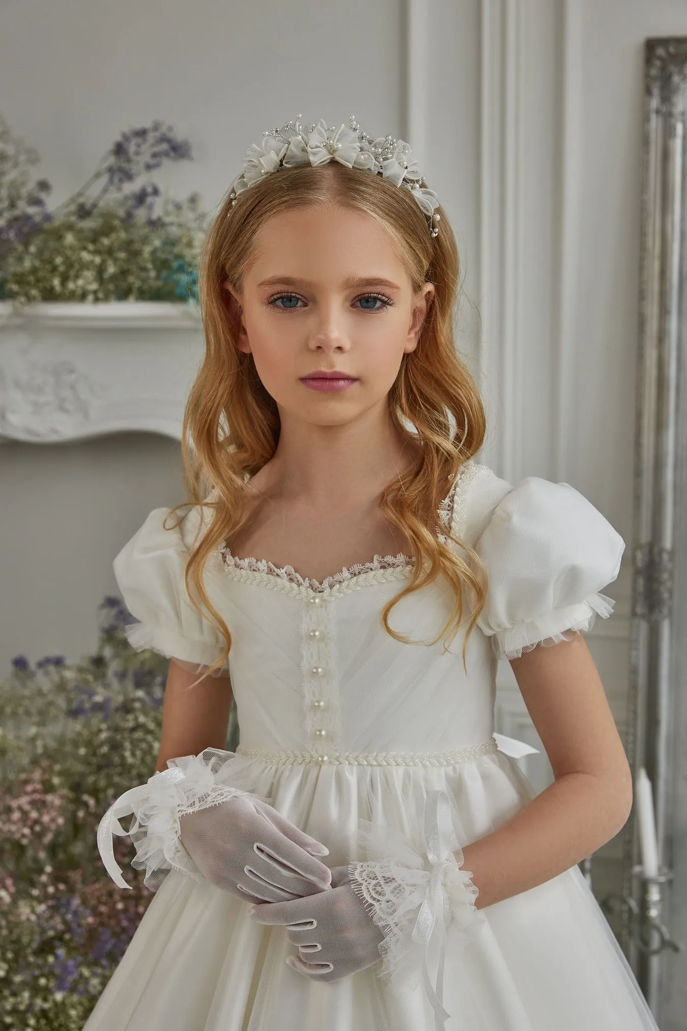 Contemporary Short Sleeve First Communion Dress