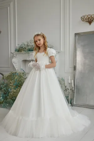 Contemporary Short Sleeve First Communion Dress