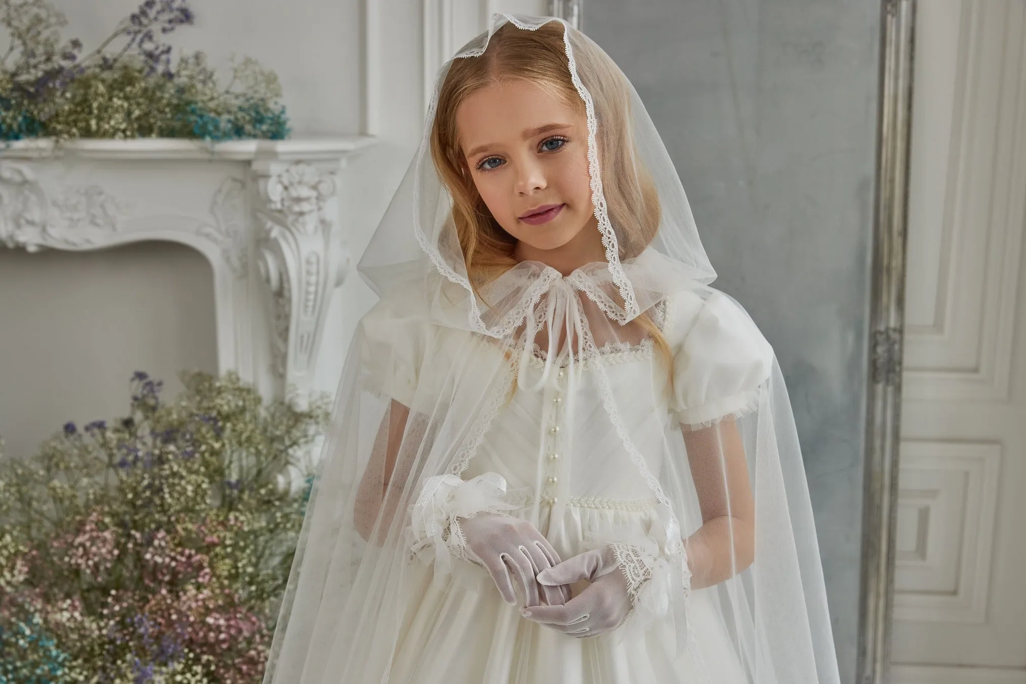 Contemporary Short Sleeve First Communion Dress