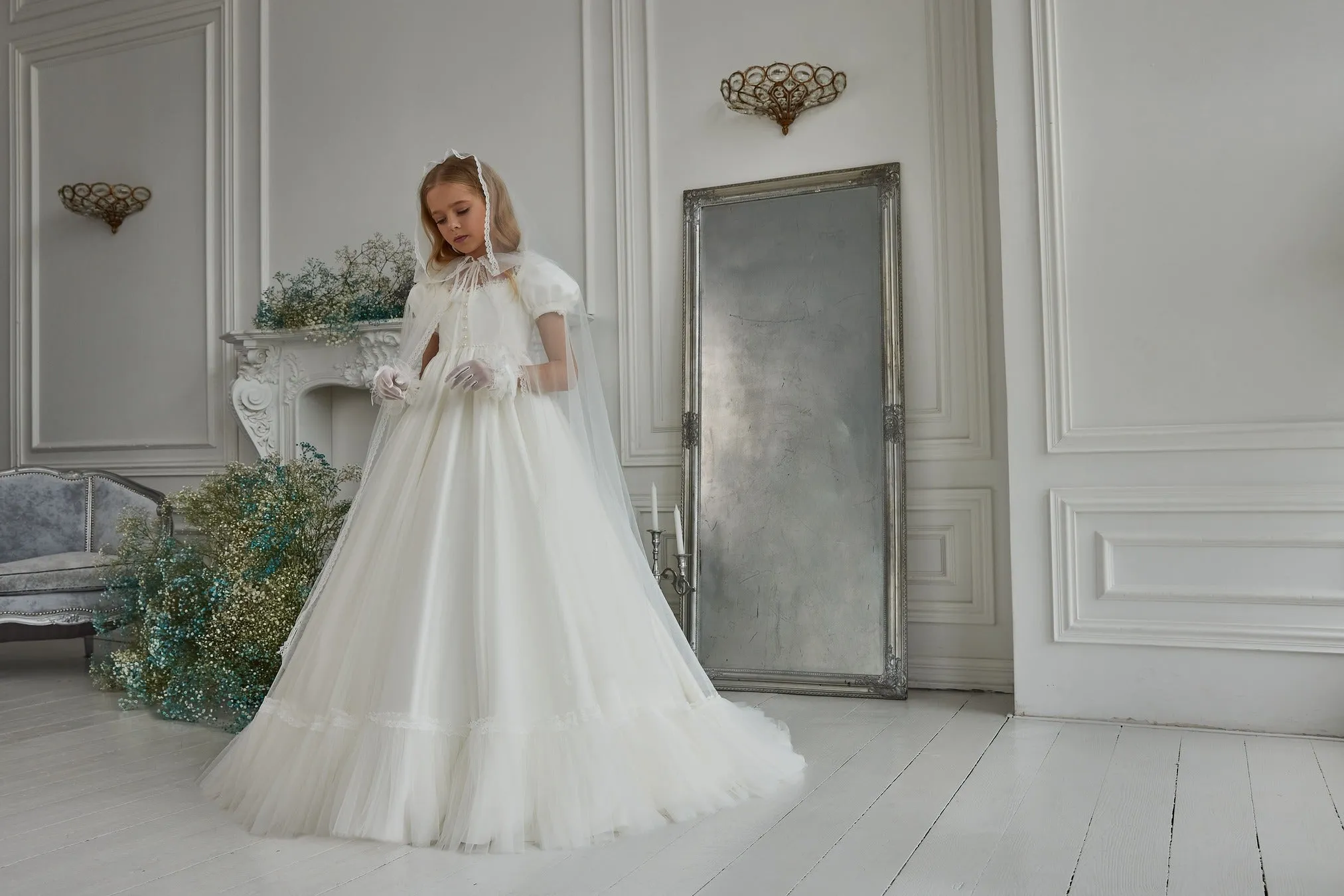 Contemporary Short Sleeve First Communion Dress
