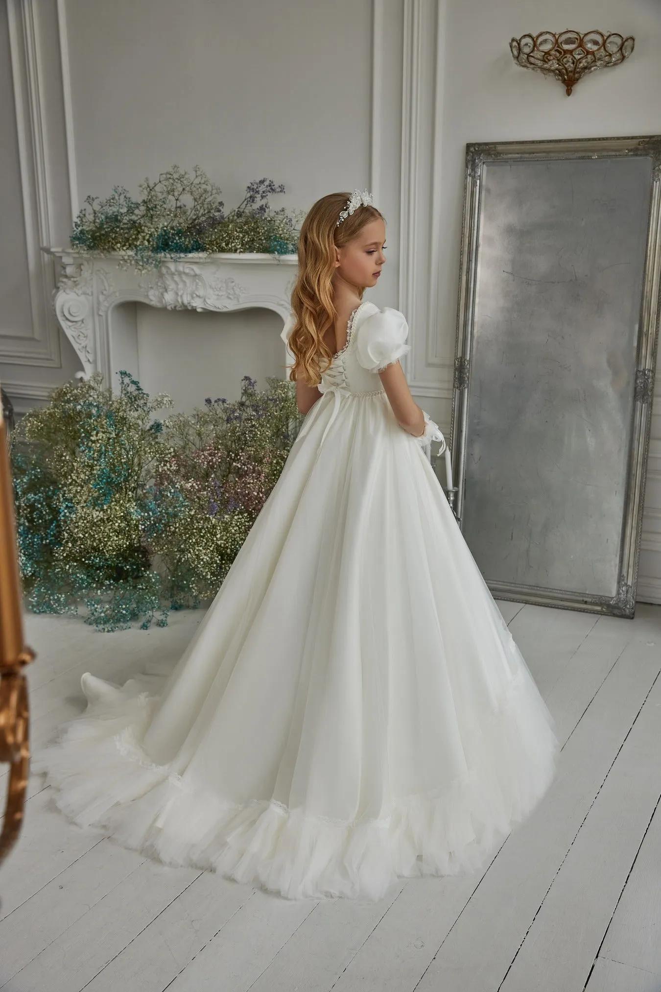 Contemporary Short Sleeve First Communion Dress