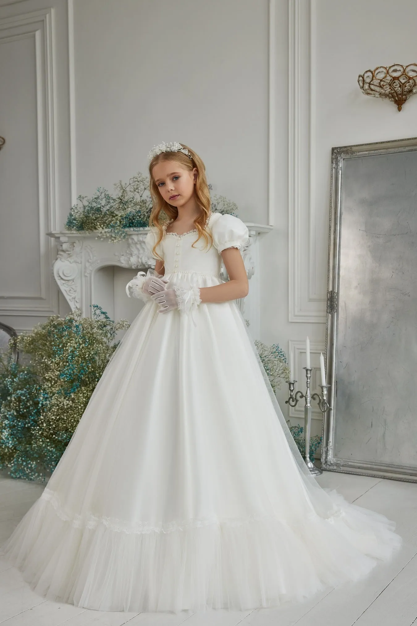 Contemporary Short Sleeve First Communion Dress