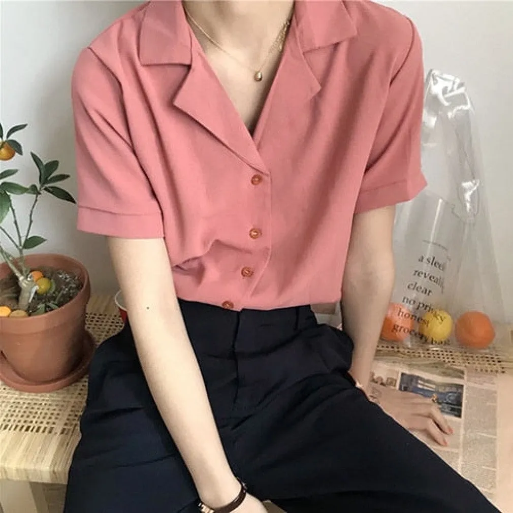 ContiNent 33 Summer Blouse Shirt For Women Fashion Short Sleeve V Neck Casual Office Lady White Shirts Tops Japan Korean Style