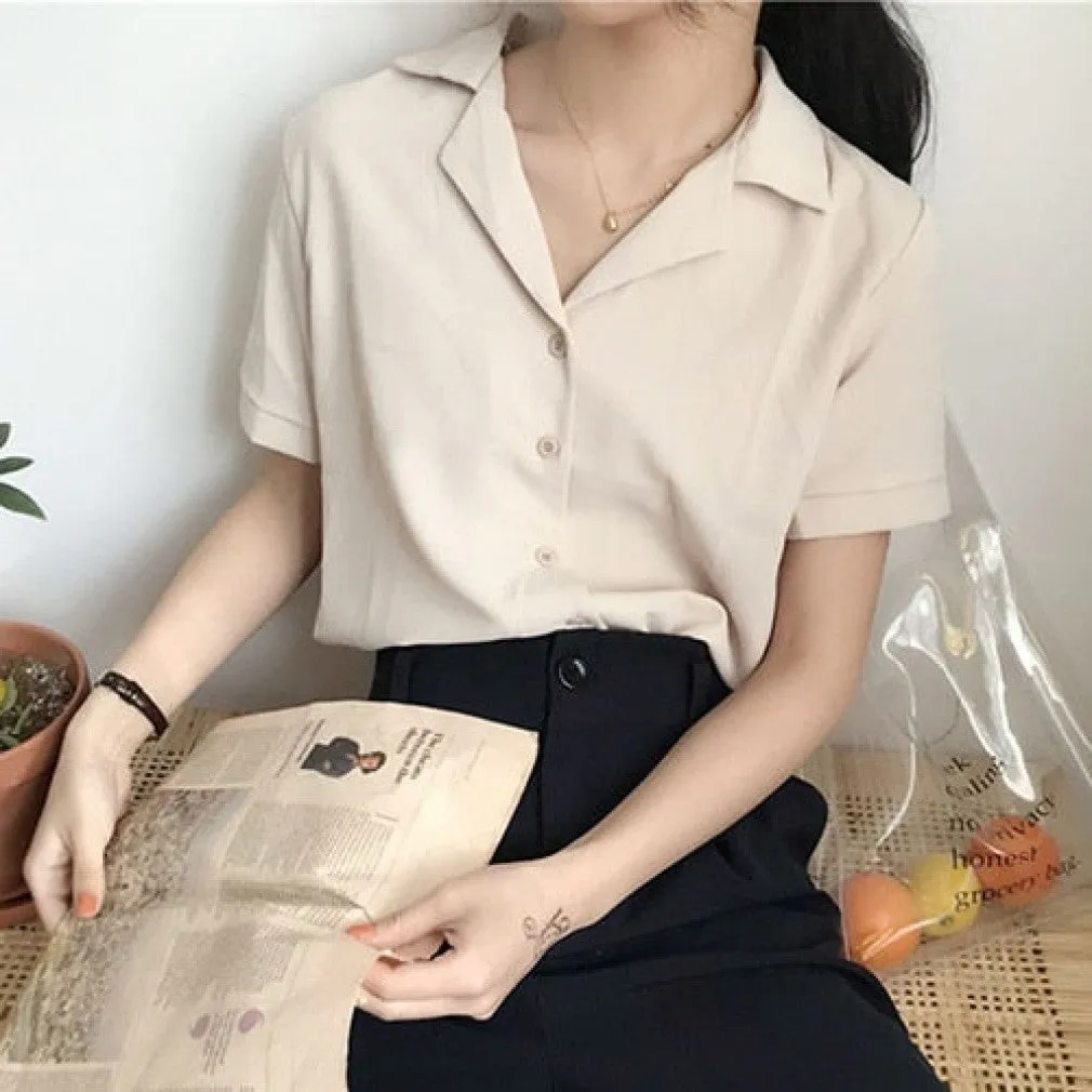 ContiNent 33 Summer Blouse Shirt For Women Fashion Short Sleeve V Neck Casual Office Lady White Shirts Tops Japan Korean Style