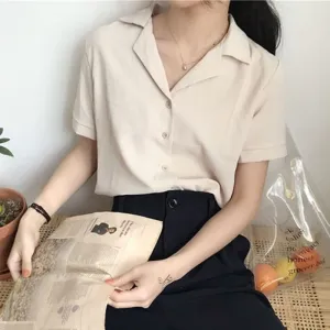 ContiNent 33 Summer Blouse Shirt For Women Fashion Short Sleeve V Neck Casual Office Lady White Shirts Tops Japan Korean Style