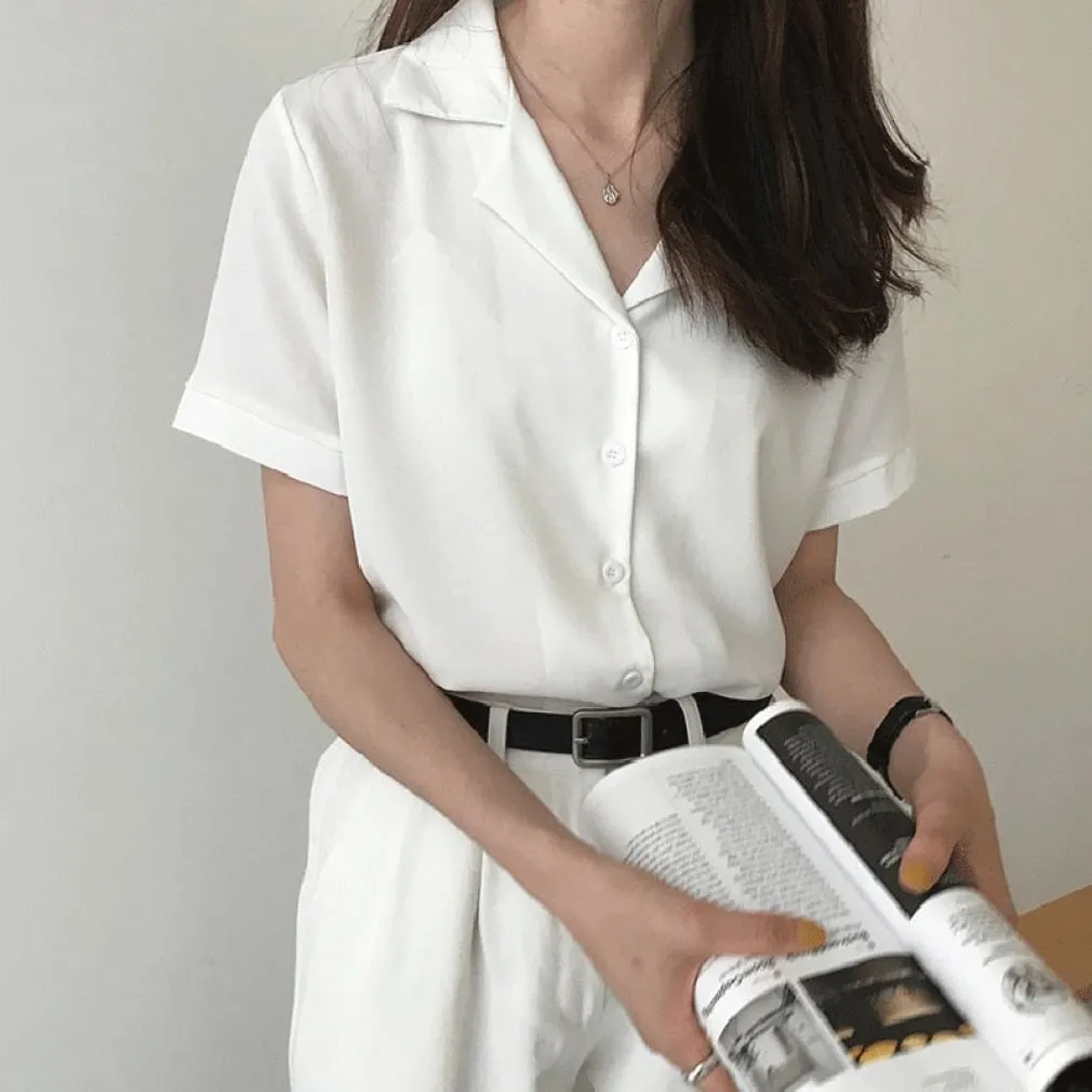 ContiNent 33 Summer Blouse Shirt For Women Fashion Short Sleeve V Neck Casual Office Lady White Shirts Tops Japan Korean Style