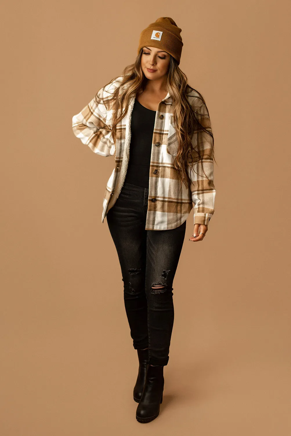 Conway Sherpa Lined Plaid Shacket (Black   White)