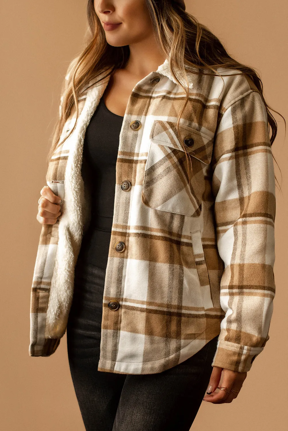 Conway Sherpa Lined Plaid Shacket (Black   White)