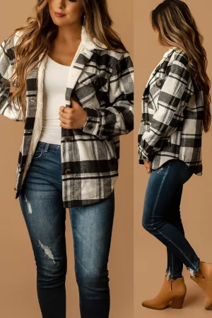 Conway Sherpa Lined Plaid Shacket (Black   White)