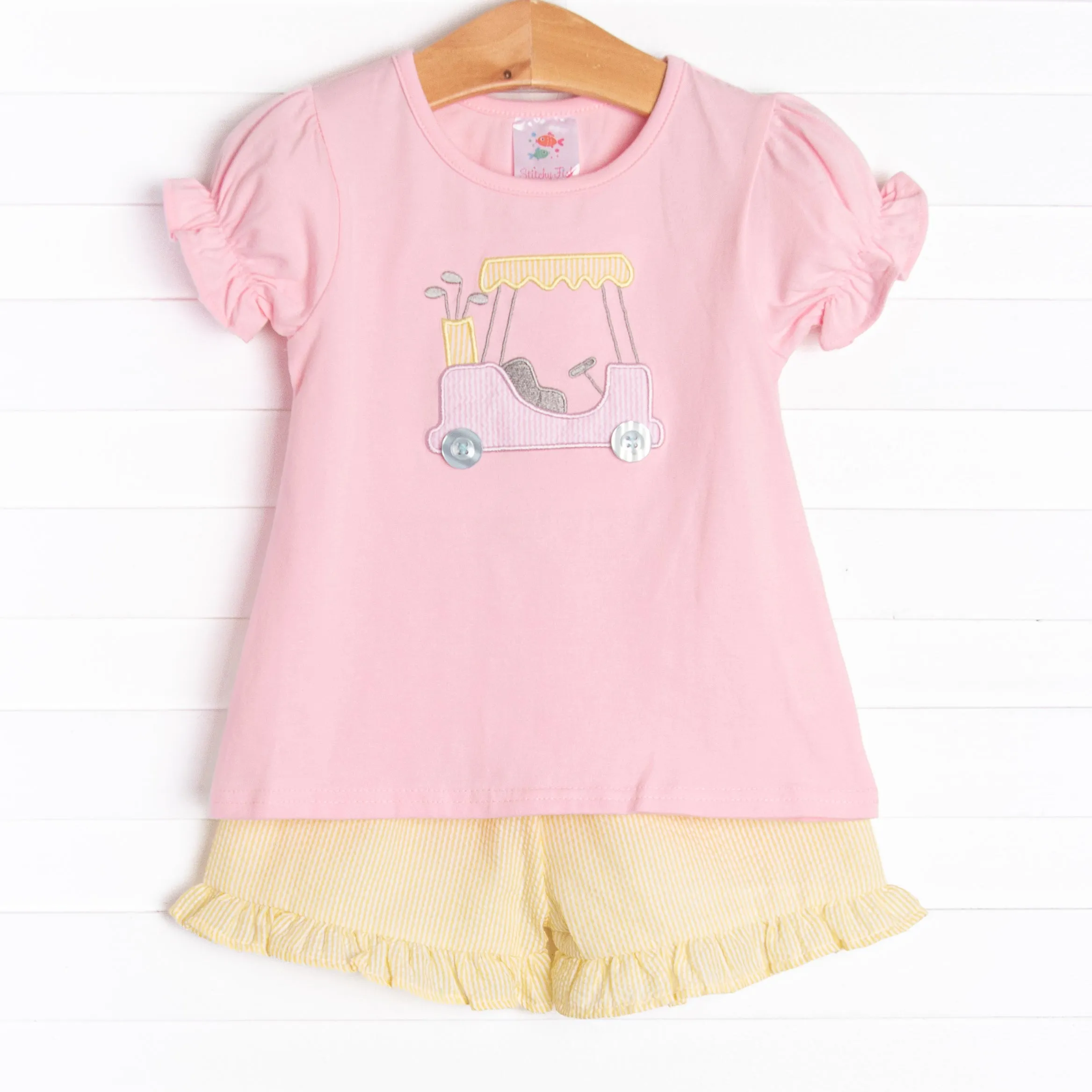 Country Clubin' Applique Ruffle Short Set, Pink