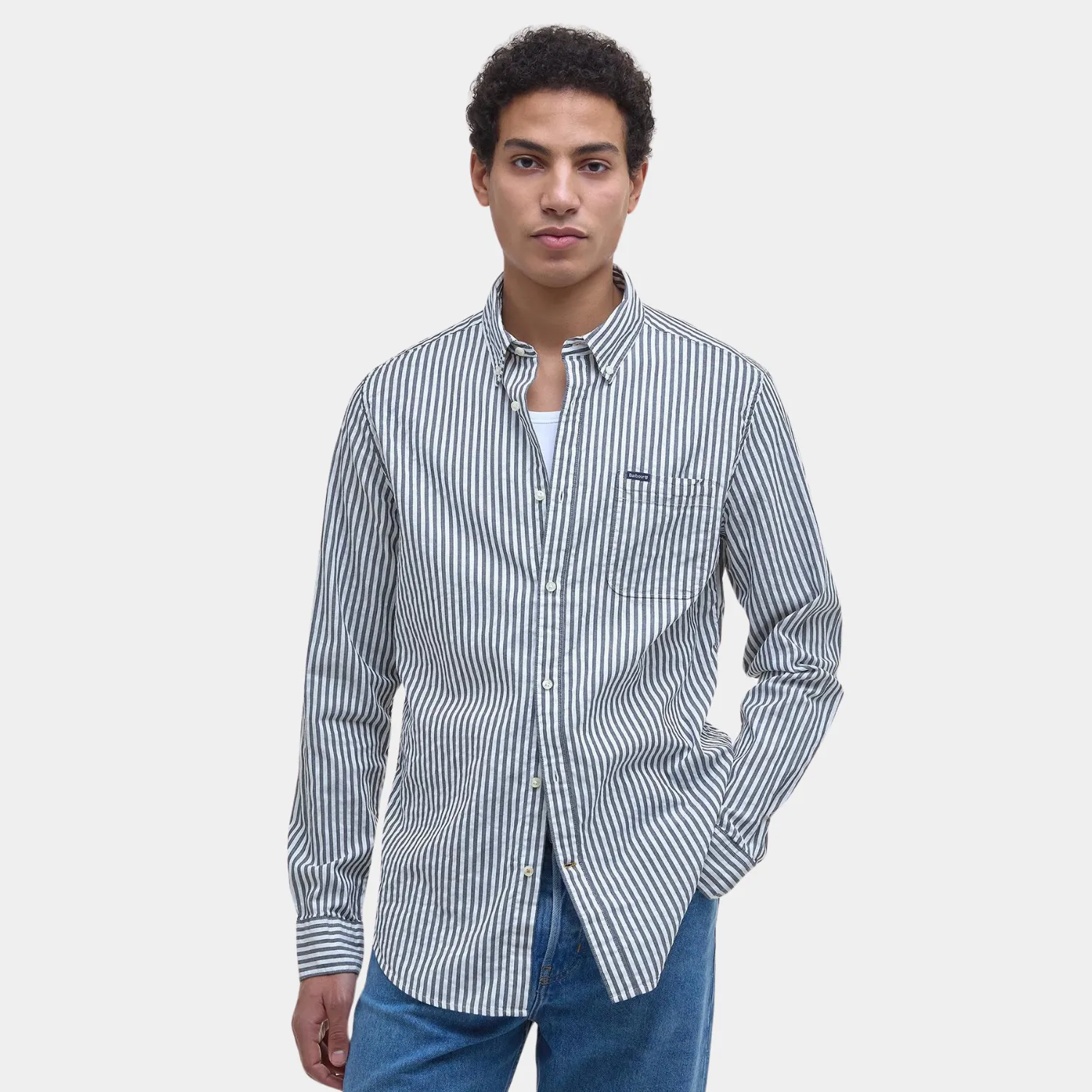 Cresswell Seersucker Tailored Long-Sleeved Shirt (Navy)