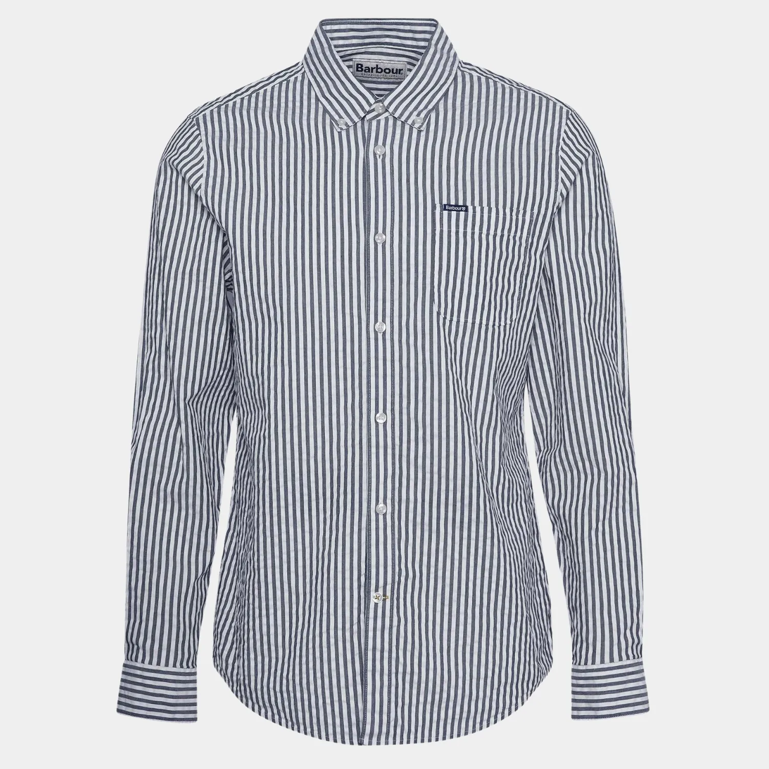 Cresswell Seersucker Tailored Long-Sleeved Shirt (Navy)
