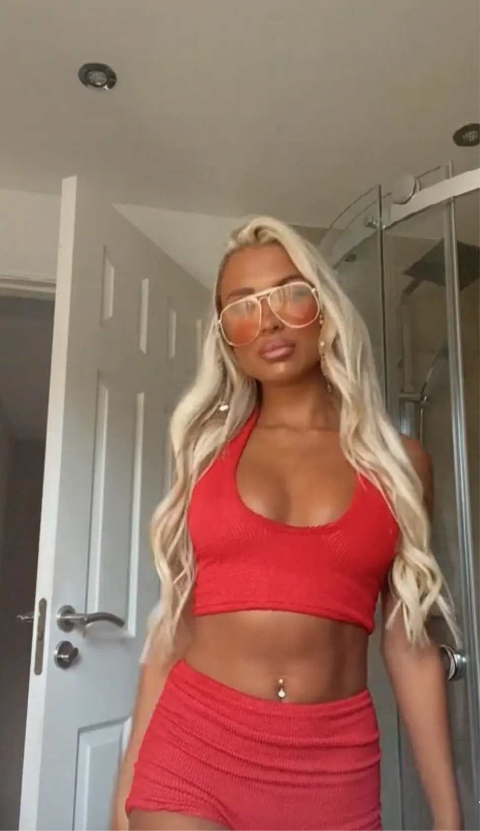Crinkle Halter & Get Ruched Shorts Co-Ord in Red