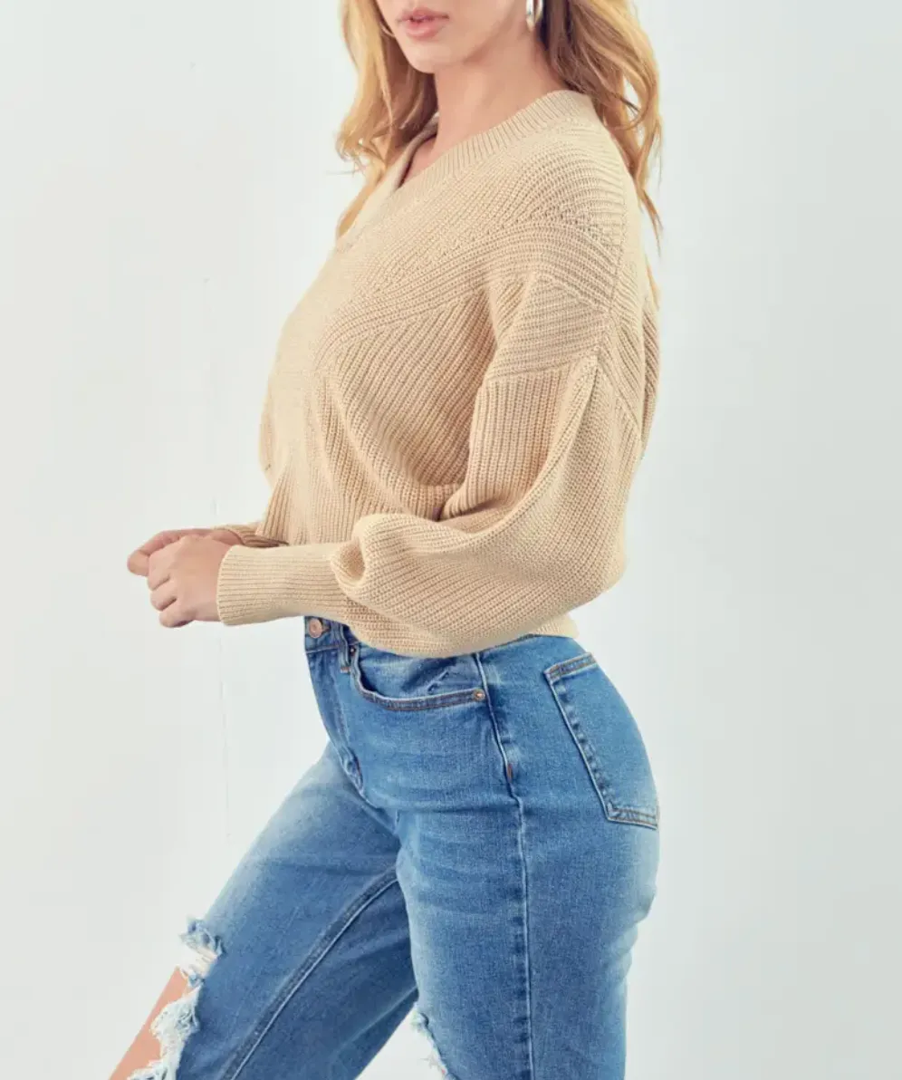 CROPPED RIBBED-KNIT SWEATER