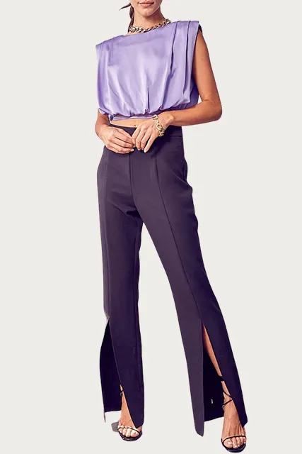 CROPPED STRETCH-SATIN WRAP TOP