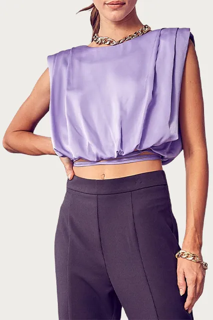 CROPPED STRETCH-SATIN WRAP TOP