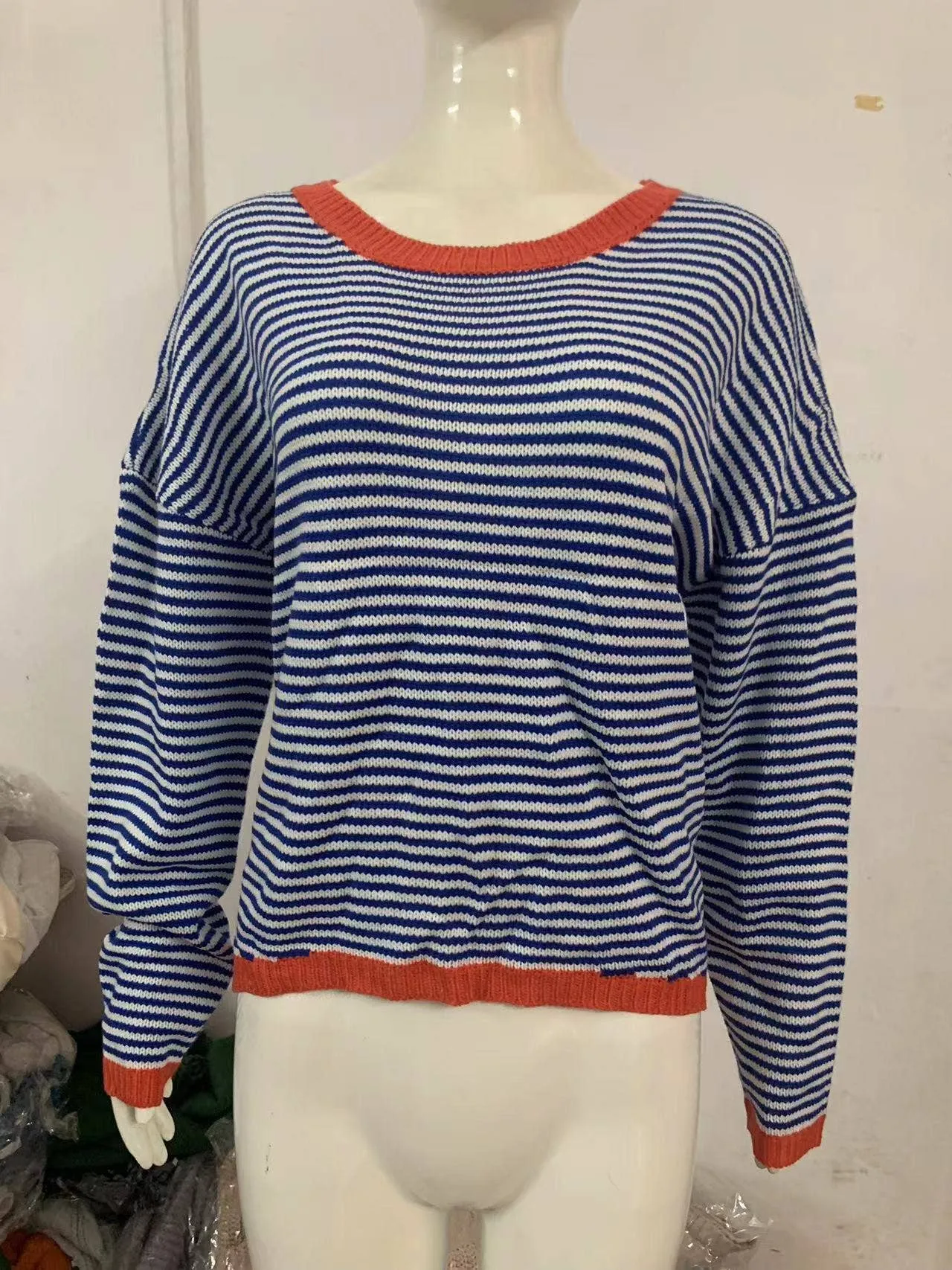 CWOSWL0811_ Long Sleeve Loose Neck Pullover Sweater: GREY / (S) 1