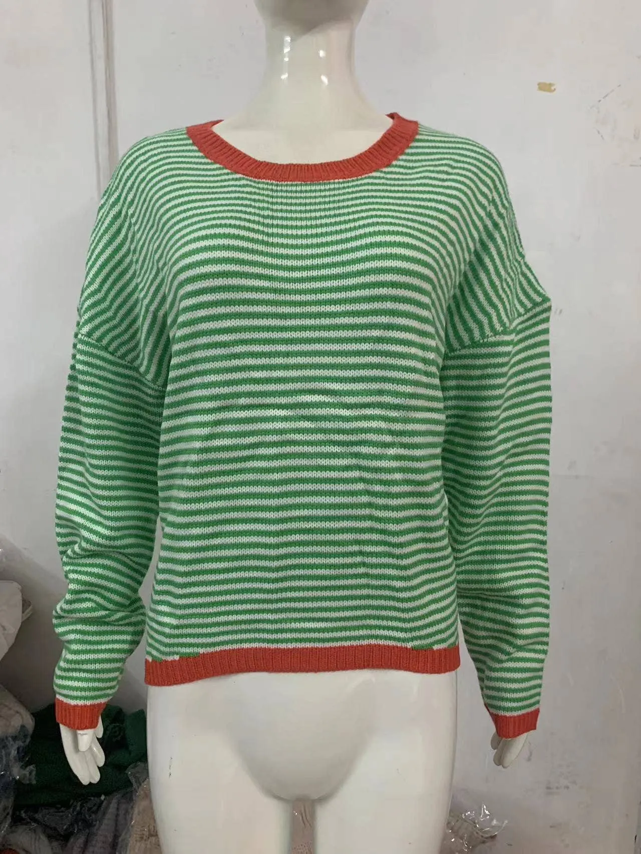 CWOSWL0811_ Long Sleeve Loose Neck Pullover Sweater: GREY / (S) 1