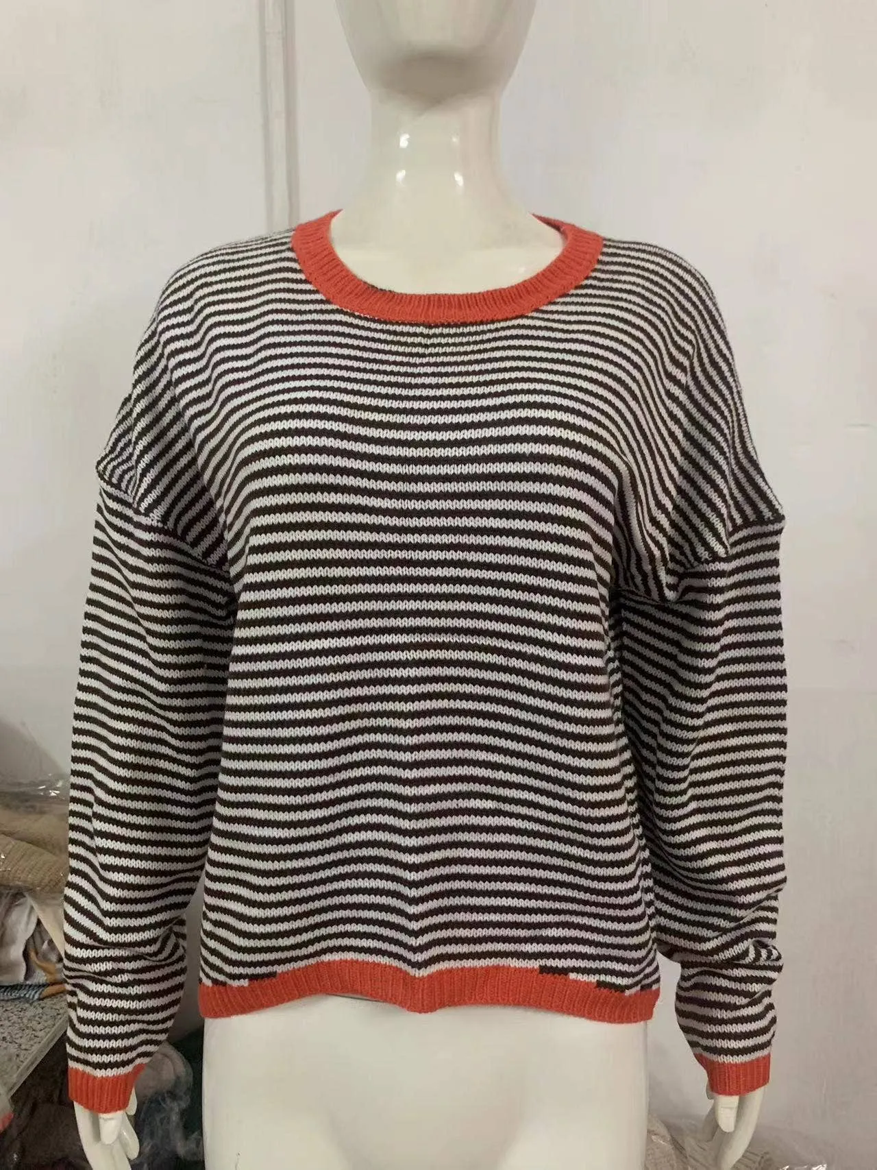 CWOSWL0811_ Long Sleeve Loose Neck Pullover Sweater: GREY / (S) 1