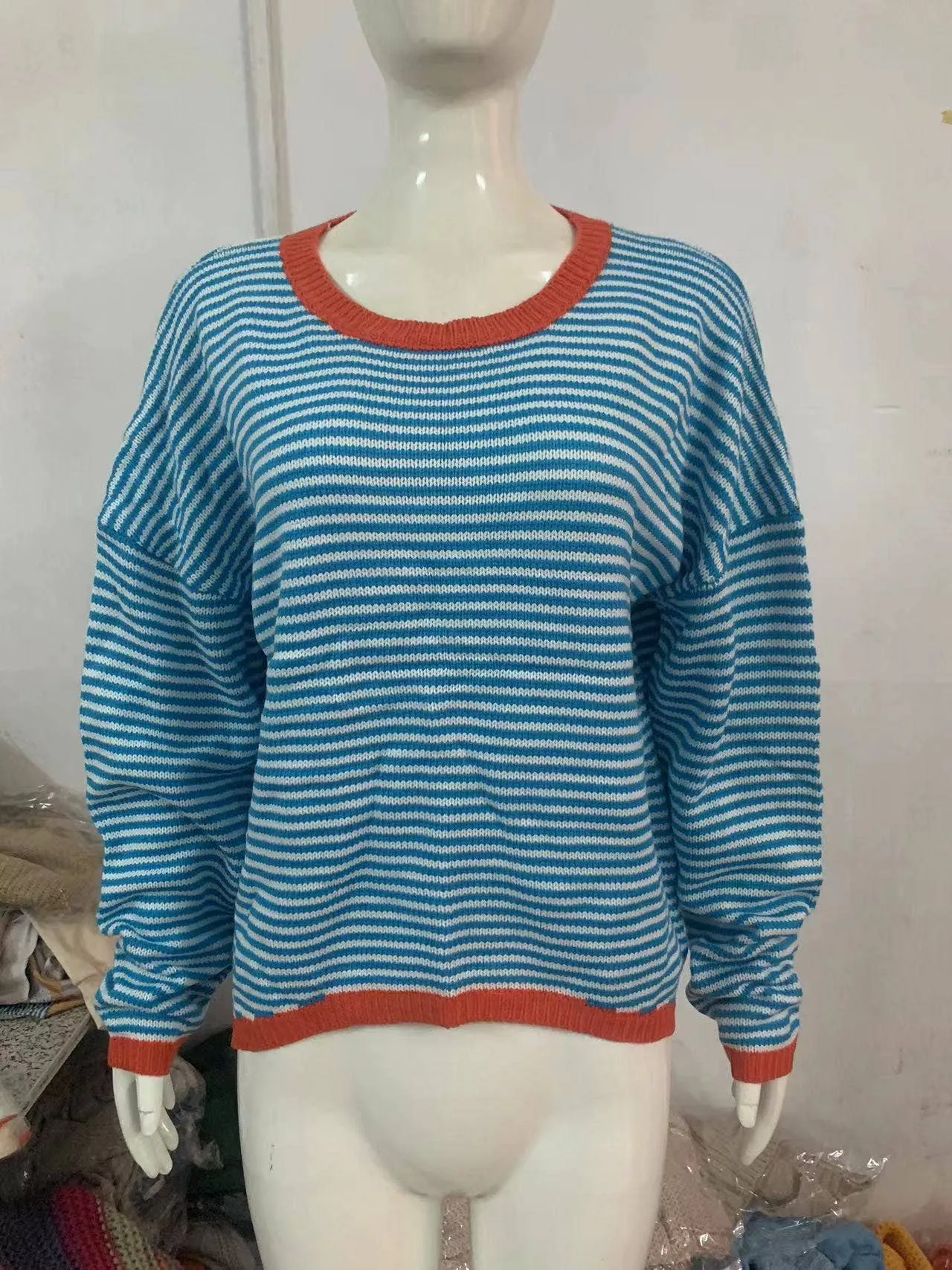 CWOSWL0811_ Long Sleeve Loose Neck Pullover Sweater: GREY / (S) 1