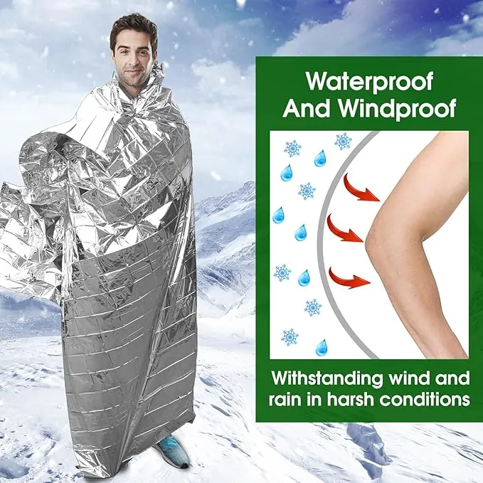 CXYARY 6 Pack Emergency Thermal Blanket Survival, 84” x 52” Mylar Blanket, Space Blanket, Silver Foil Blanket, Survival Kit Camping Blanket, Body Warmer Blanket for Outdoor, First Aid, Hiking