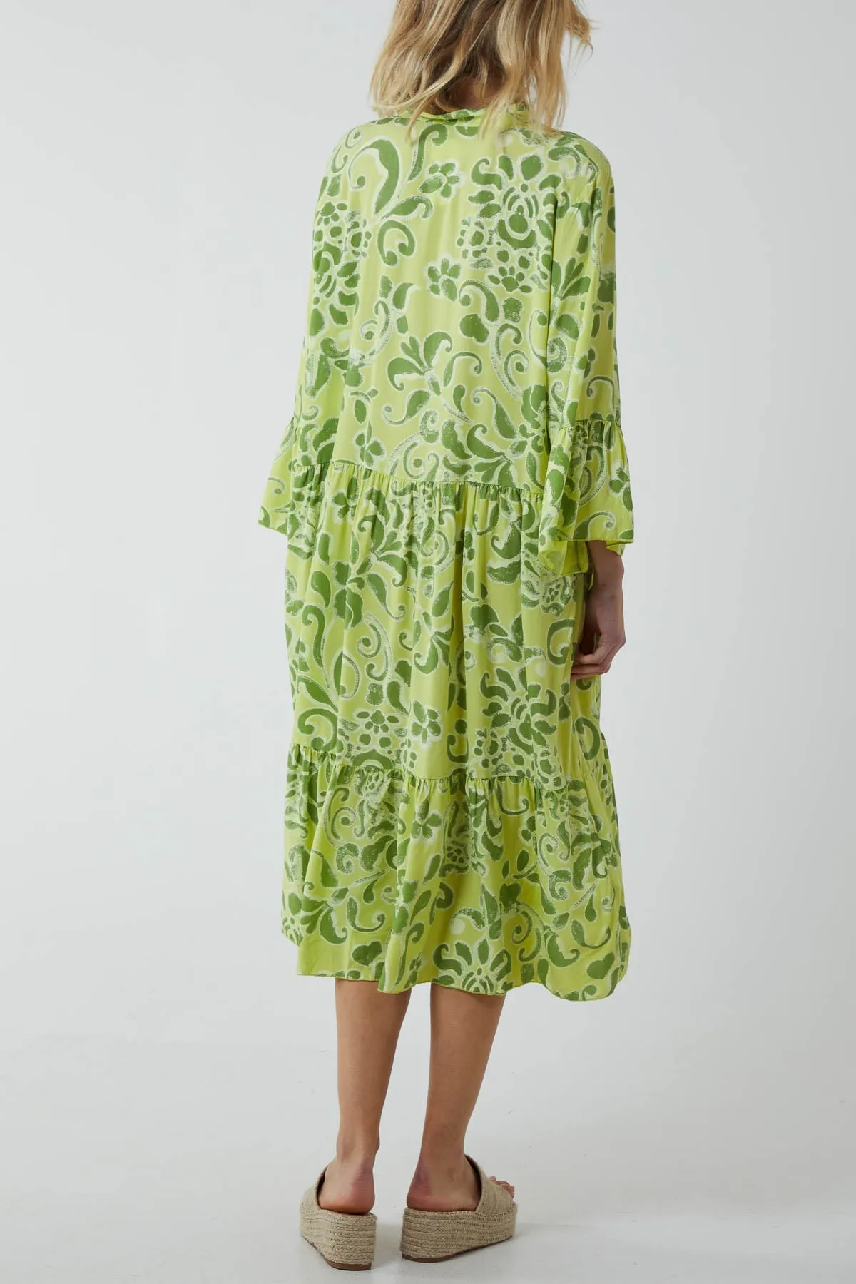 Damask Tiered Smock Midi Dress