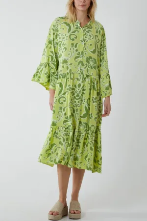 Damask Tiered Smock Midi Dress