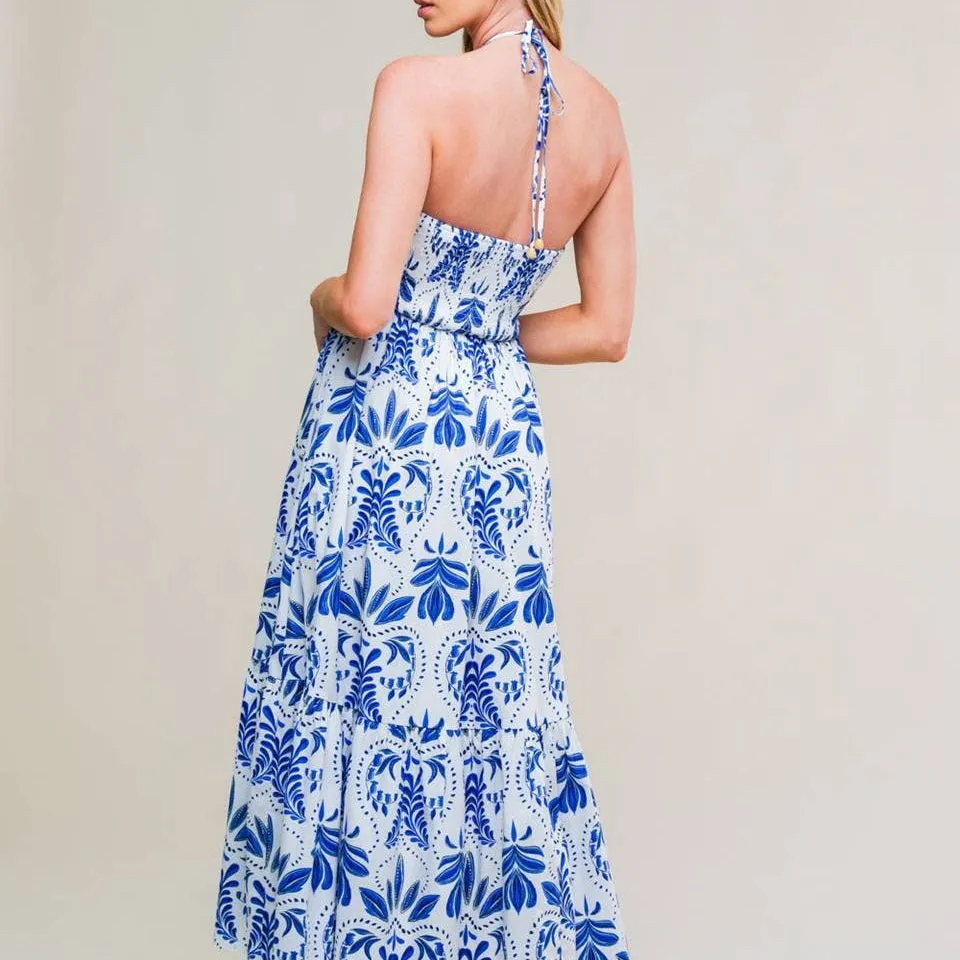 Danni Cobalt Printed Halter Maxi Dress