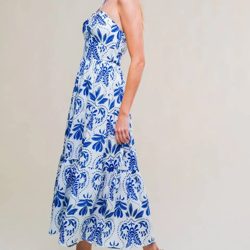 Danni Cobalt Printed Halter Maxi Dress