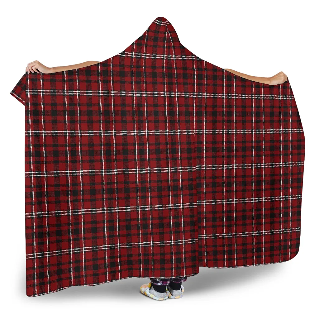 Dark Red, Black and White Tartan Plaid Hooded Blanket With Faux Sherpa Lining