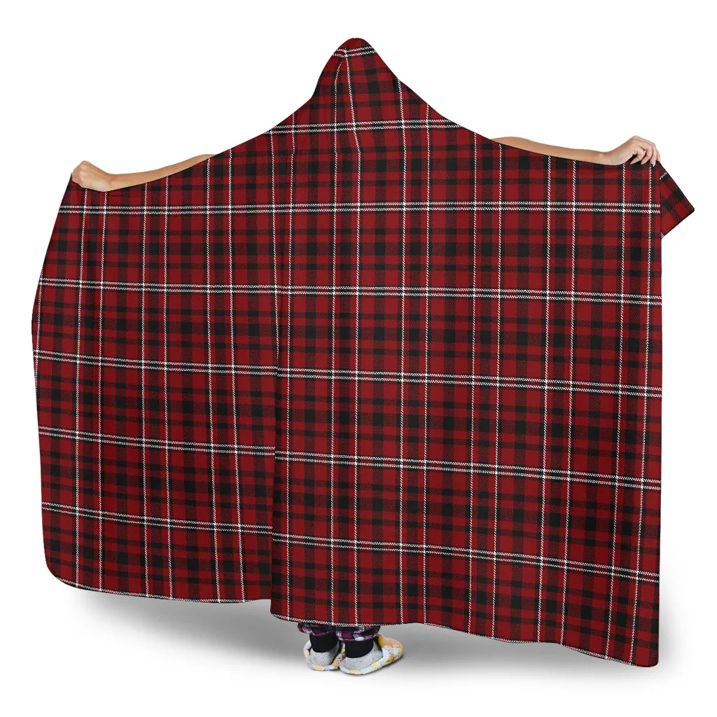 Dark Red, Black and White Tartan Plaid Hooded Blanket With Faux Sherpa Lining