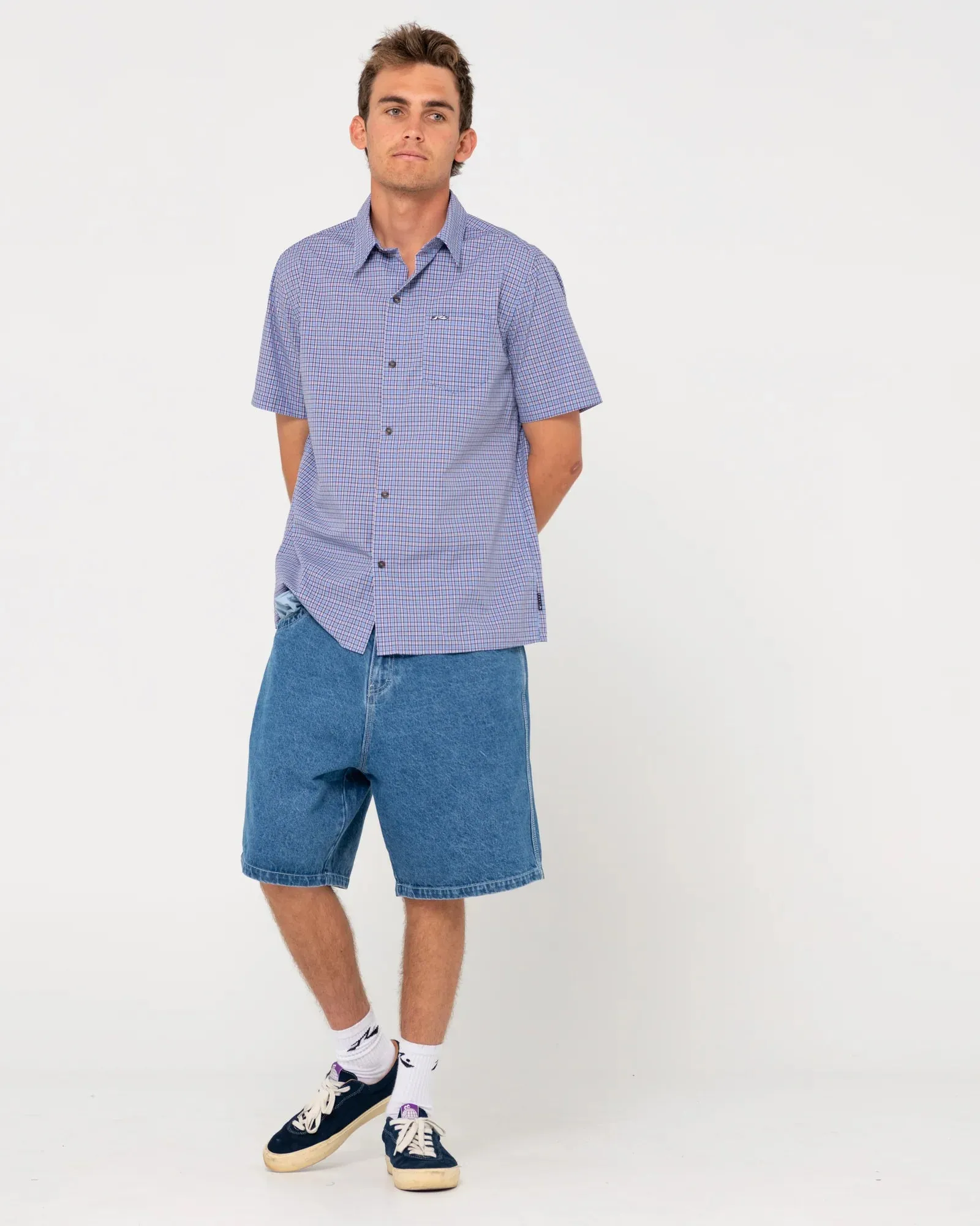 Datsun Check SS Shirt Artic Blue